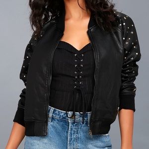 Star-studded vegan leather jacket